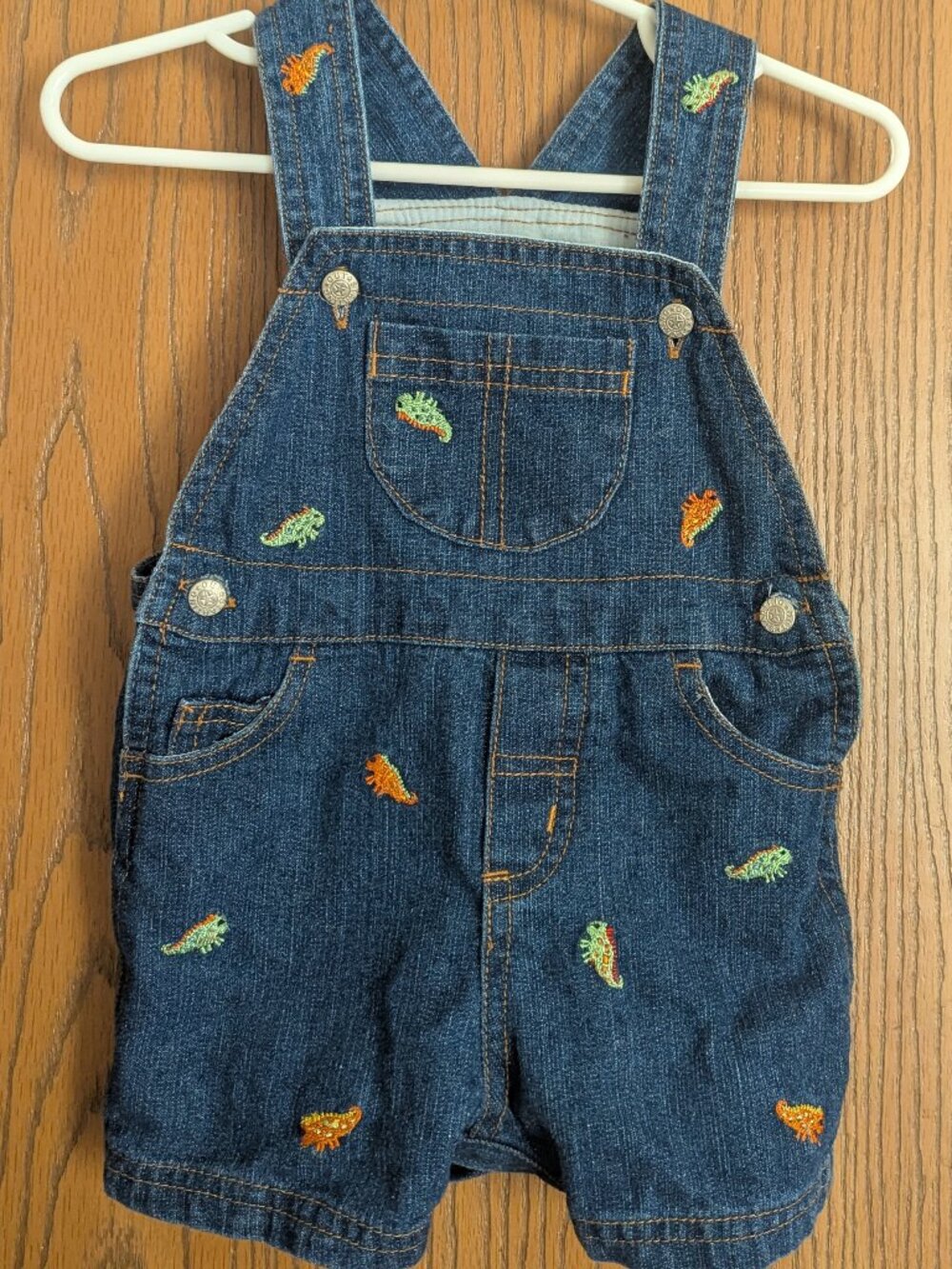 Dinosaur Stitched Embroidered Denim Overall Shorts Starting Out-6 Months